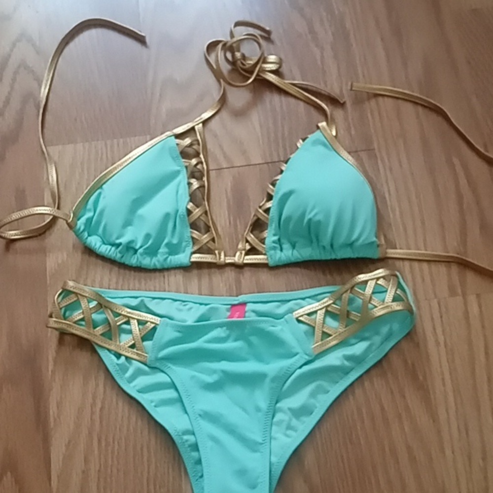 Victoria Secret Gladiator-style Aqua Bikini Set